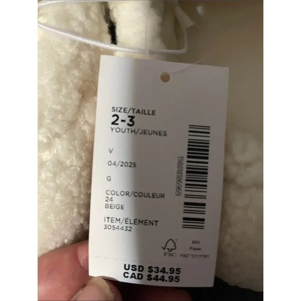 Gymboree White Bear Plush Kids Slippers NWT Size 2